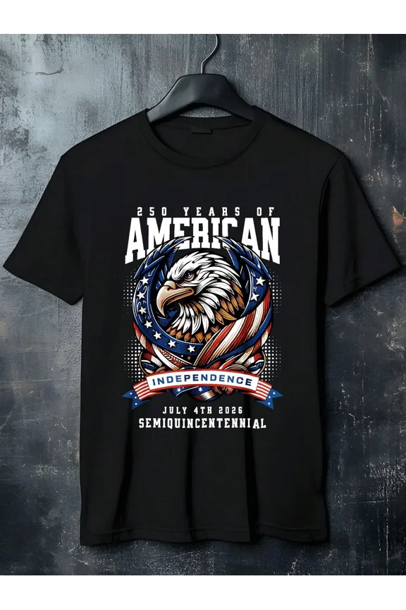 Men's 250 Years of American Independence T-Shirt July 4th 2026 Semiquincentennial Bald Eagle Graphic Tee