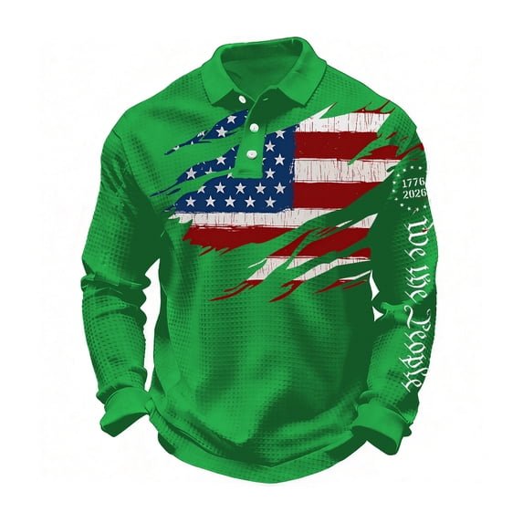 Men's 250Th Anniversary USA Shirt National Flag Print Casual Waffle Polo Shirt Cross Patriotic Tee