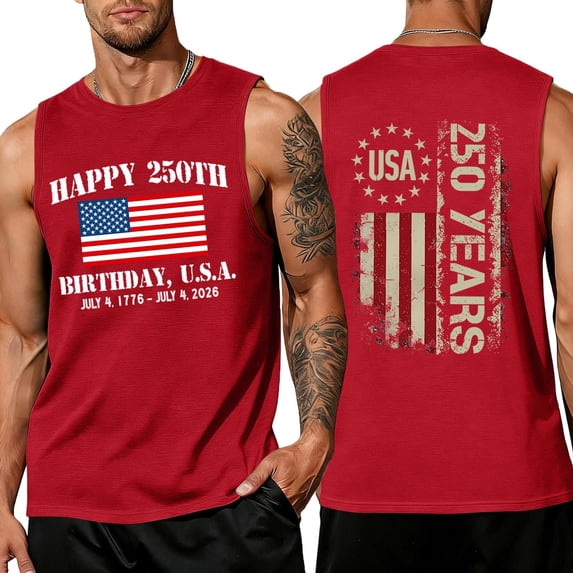 Men's 250th America Anniversary Independence 250 Years of Freedom Muscle Tank Tops Sleeveless Graphic T-Shirt