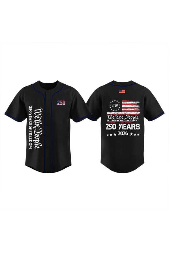 Men's 250th Anniversary Patriotic Baseball Jersey 1776-2026 America Flag Short Sleeve Button Down Tops Casual Vintage Printed Shirts 2026 Black L