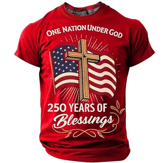 Men's 250th Anniversary T-Shirts 1776-2026 Cross American Flag Print Patriotic Loose Fit Short Sleeve Crewneck Casual Tees, #01 Red, S