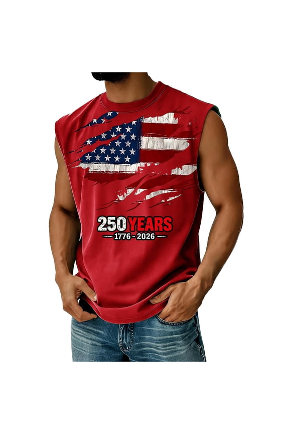 Men's 250th Anniversary Tank Tops– 250th Anniversary Edition, Classic Undershirts, 4th of July Patriotic Sleeveless Tee for Summer Red 3XL