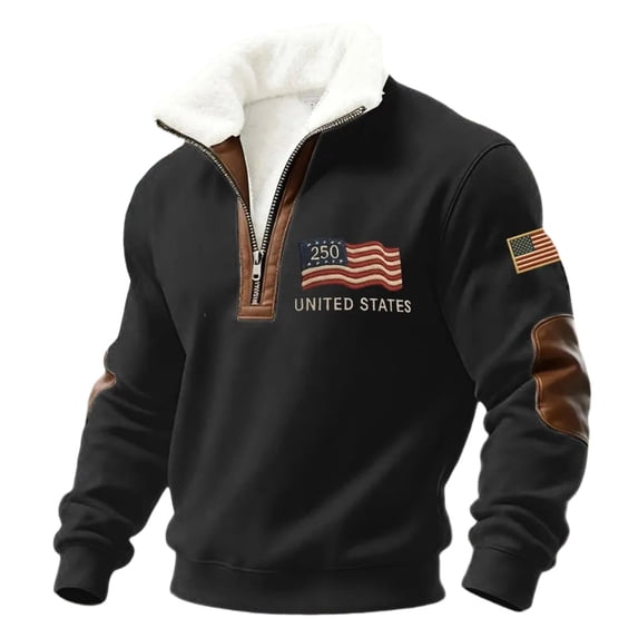 Men's 250th Anniversary USA Half Zip Pullover United States 250 Years Of Freedom Sweatshirt Patriotic Fleece Collar Shirt