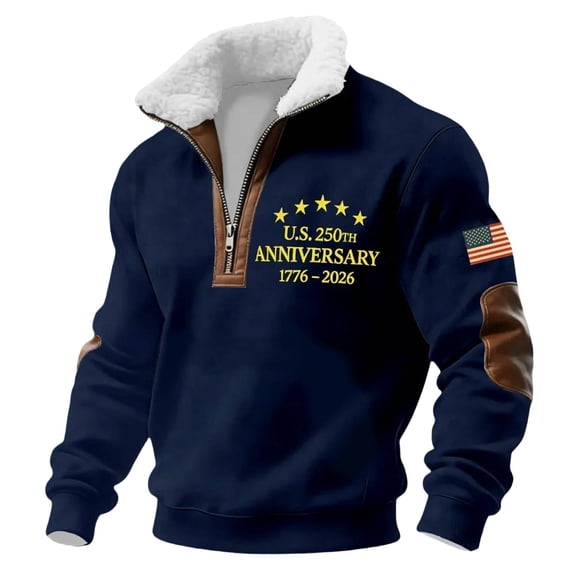 Men's 250th Anniversary USA Half Zip Pullover United States 250 Years Of Freedom Sweatshirt Patriotic Fleece Collar Shirt