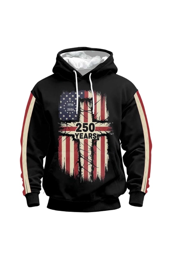 Men's 250th Anniversary USA Hoodies America 250 Print Casual Hoodie United States 250 Years Shirt Freedom Sweatshirt