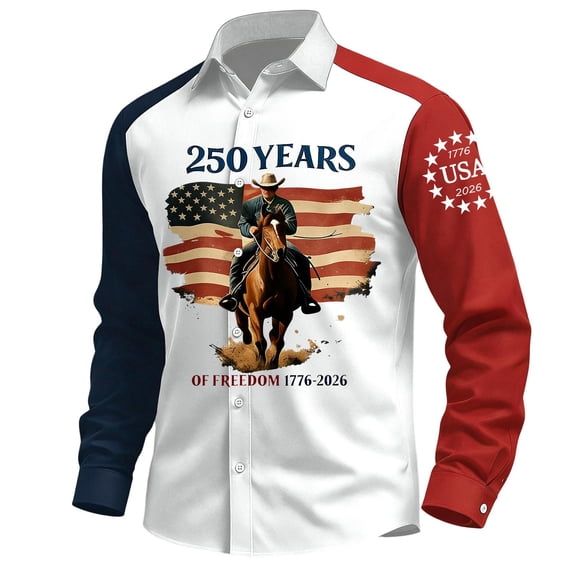 Men's 250th Anniversary USA Shirt America Flag Printed Button Down T-Shirt Long Sleeves Patriotic Shirts