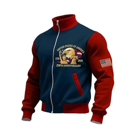 Men's 250th Anniversary Usa Jacket with Full Zip American Flag Patriotic Sweatshirt 250 Year Anniversary Sweatshirts