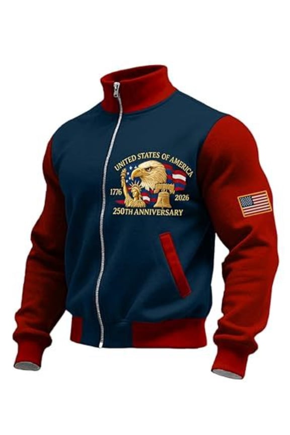 Men's 250th Anniversary Usa Jacket with Full Zip American Flag Patriotic Sweatshirt 250 Year Anniversary Sweatshirts