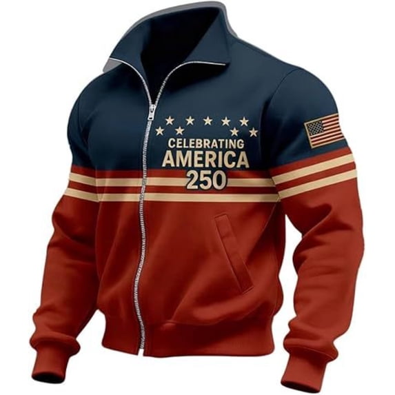 Men's 250th Anniversary Usa Jacket with Full Zip American Flag Patriotic Sweatshirt 250 Year Anniversary Sweatshirts