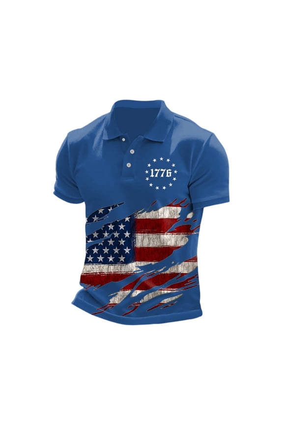 Men's 250th Anniversary Usa Shirt National Flag Print Sytlish Polo Shirt Short Sleeve Collar Work Business Dress Shirt Golf Tops Blue XXL