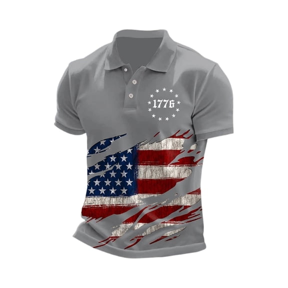 Men's 250th Anniversary Usa Shirt National Flag Print Sytlish Polo Shirt Short Sleeve Collar Work Business Dress Shirt Golf Tops Light Gray XXL