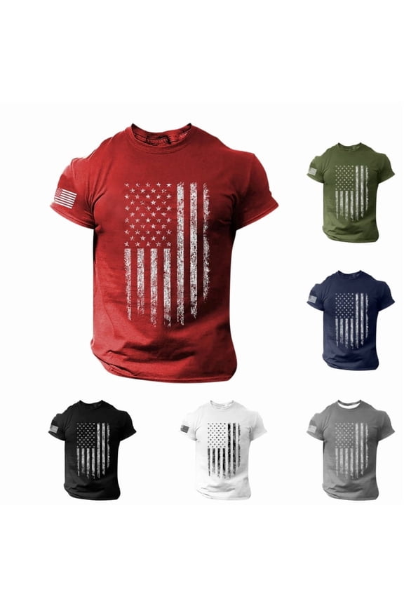 Men's 250th Anniversary Usa Shirts American Flag Print Casual Crew-Neck Short Sleeve Tee Shirts 2026 New Trendy Comfort Loose Fit Tops Red M