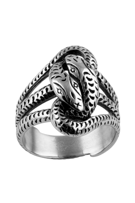 Men's 25MM Stainless Steel High Polish and Oxidized Finish Snakes Design Ring (Size 9 to 15)