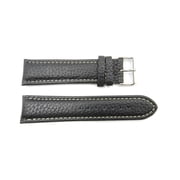 Men's 26mm Black Genuine Leather Textured White Stitching Long Watch Strap