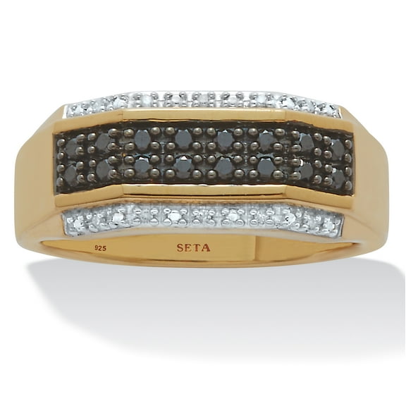 Men's .27 TCW Black and White Diamond 18K Gold-Plated Sterling Silver Ring