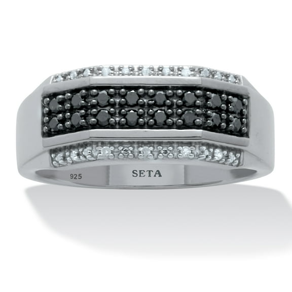 Men's .27 TCW Black and White Diamond Platinum-Plated Sterling Silver Ring