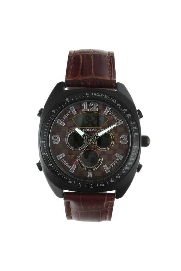 Men's 2815BR Analog Digital Tachymeter Multifunction Brown Leather Watch