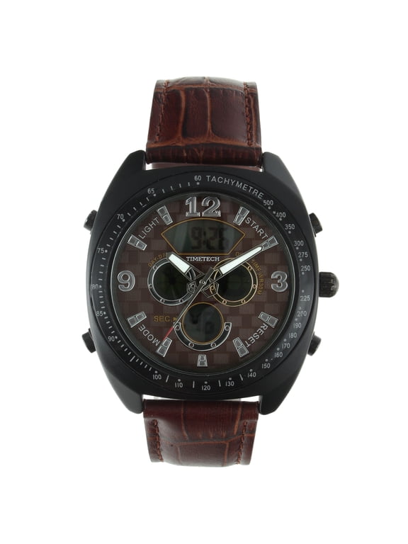 Men's 2815BR Analog Digital Tachymeter Multifunction Brown Leather Watch