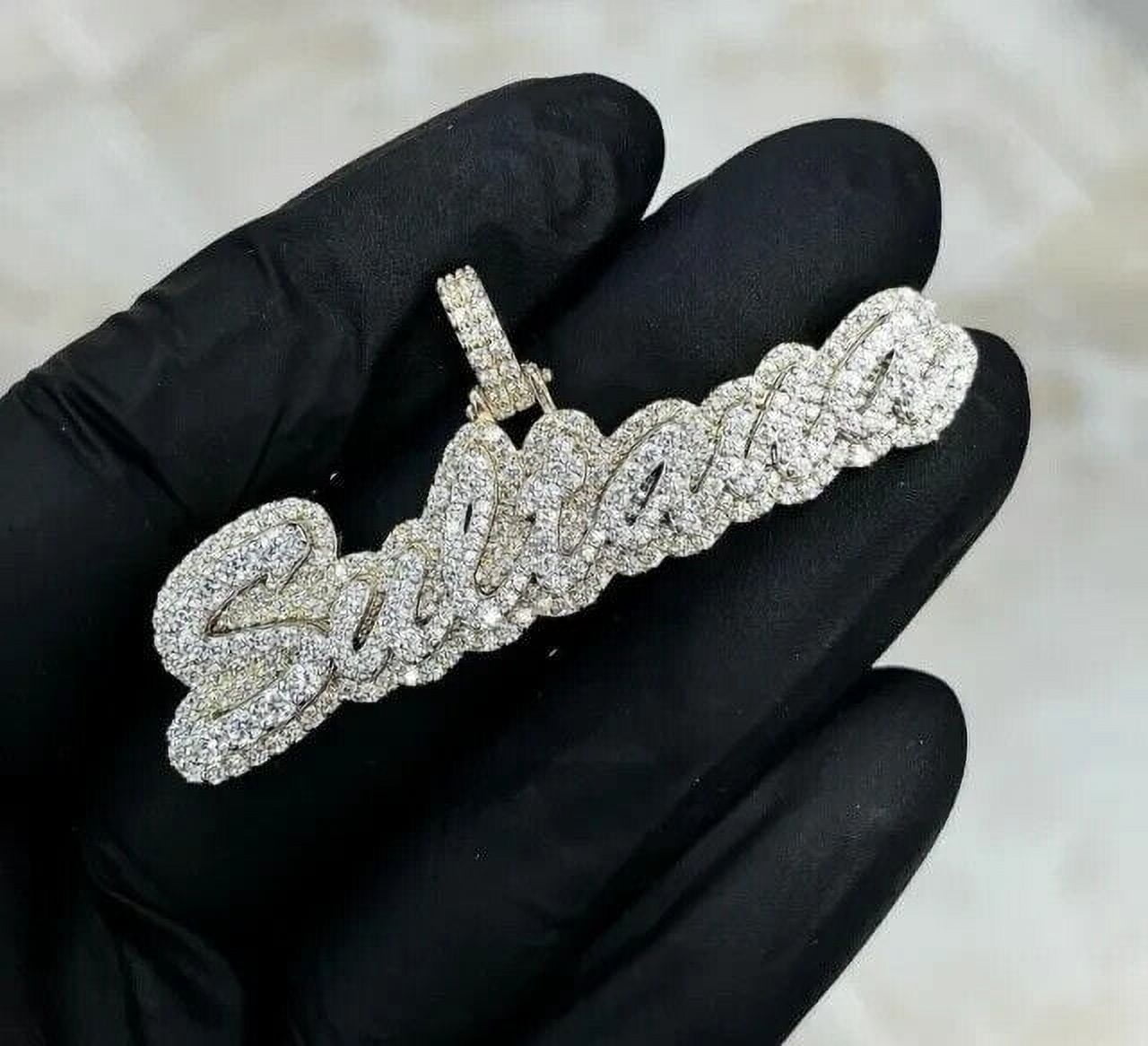 Men's 2Ct Real Moissanite Custom Cursive Name Pendant 14k White Gold ...