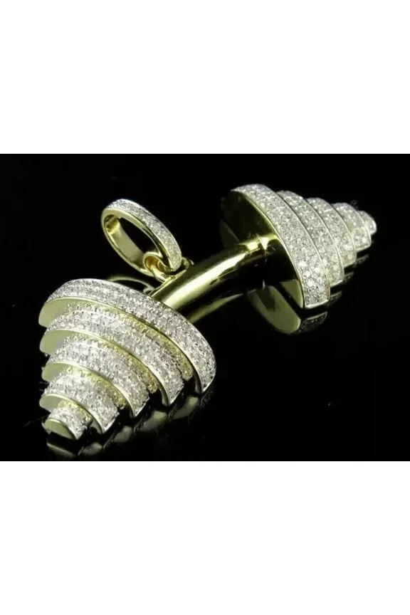 Men's 2Ct Round Lab Created Diamond Weight Dumbbell Pendant 14K Yellow Gold Over