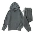 thumbnail image 1 of Men's 2PC Fleece Lined Sweatsuit Long Sleeve Solid Hoodie Elastic Waist Cuffed Joggings Pants Outfit with Pockets Dark Gray L, 1 of 6