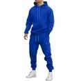 thumbnail image 1 of Men's 2PC Sweatsuit Long Sleeve Drawstring Pullover Hoodie Elastic Waist Cuffed Cargo Joggers with Pockets Outfit Set Blue XL, 1 of 4