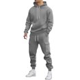 thumbnail image 1 of Men's 2PC Sweatsuit Long Sleeve Drawstring Pullover Hoodie Elastic Waist Cuffed Cargo Joggers with Pockets Outfit Set Gray XL, 1 of 5
