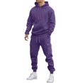 thumbnail image 1 of Men's 2PC Sweatsuit Long Sleeve Drawstring Pullover Hoodie Elastic Waist Cuffed Cargo Joggers with Pockets Outfit Set Purple M, 1 of 5
