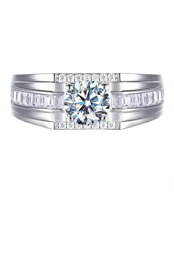 Men's 2ct Moissanite Solitaire Wedding Band - 925 Sterling Silver, D Color, VVS1 Clarity, Sizes 7-14