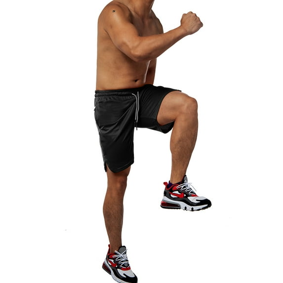 Men's 2in 1 Sports Gym Running Shorts Workout Athletic Gym Shorts Gym Training Short Athletic Jogger with Zipper Pockets, up to size XL