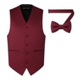 thumbnail image 1 of Oliver George 2pc Men s Solid Formal Suit Vest Waistcoat Tuxedo Dress Vest Bow Tie Set For Suit or Tuxedo Wine Red Small, 1 of 5
