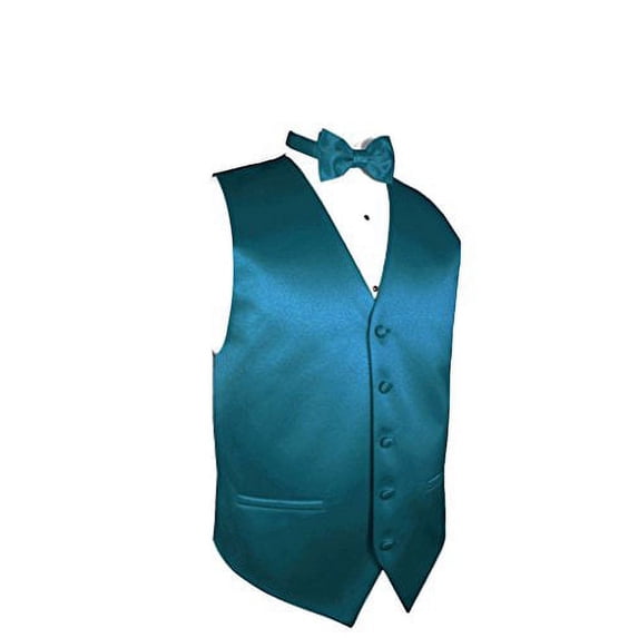 Men's 2pc Solid Tuxedo Vest Bowtie Set-10-Z-Peacock-2XL