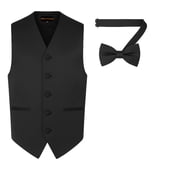 Oliver George 2pc Mens Solid Formal Suit Vest Waistcoat Tuxedo Dress Vest and Bowtie Set for Suit or Tuxedo Black Medium