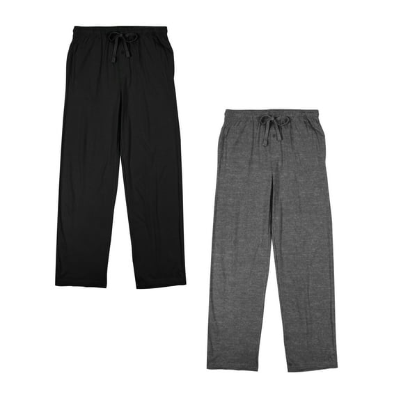 Men’s Cotton-Blend Pajama Pants – Soft Brushed Flannel Feel Sleep & Lounge Pants with Pockets & Elastic Waistband – Black & Graphite Heather Gray 2-Pack-Small