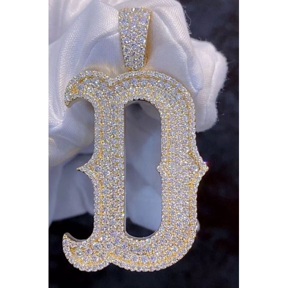 Men's 3.00CT Round Cut Lab Created Diamond D Initial Letter Pendant 14K Yellow Gold Plated 2 inches Pendant