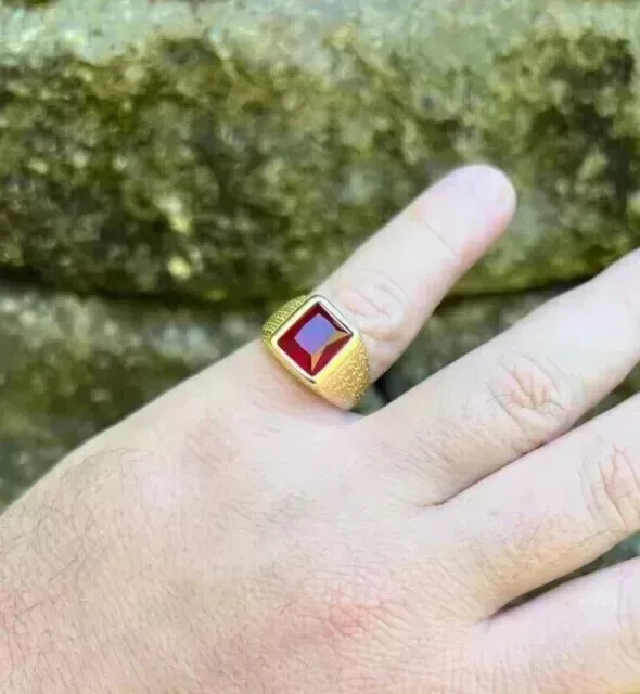 Men's 3.00Ct Emerald Cut Simulated Red Ruby Solitaire Wedding Pinky ...