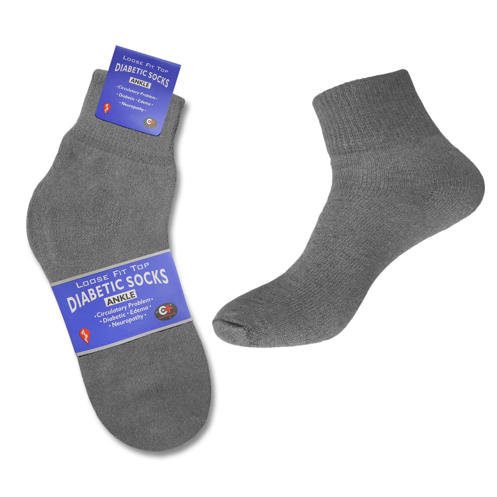 Men's 3-12 Pairs of Health Support Diabetic Ankle Circulatory Socks, Non-binding & Loose Fit (Grey, 3 Pack)
