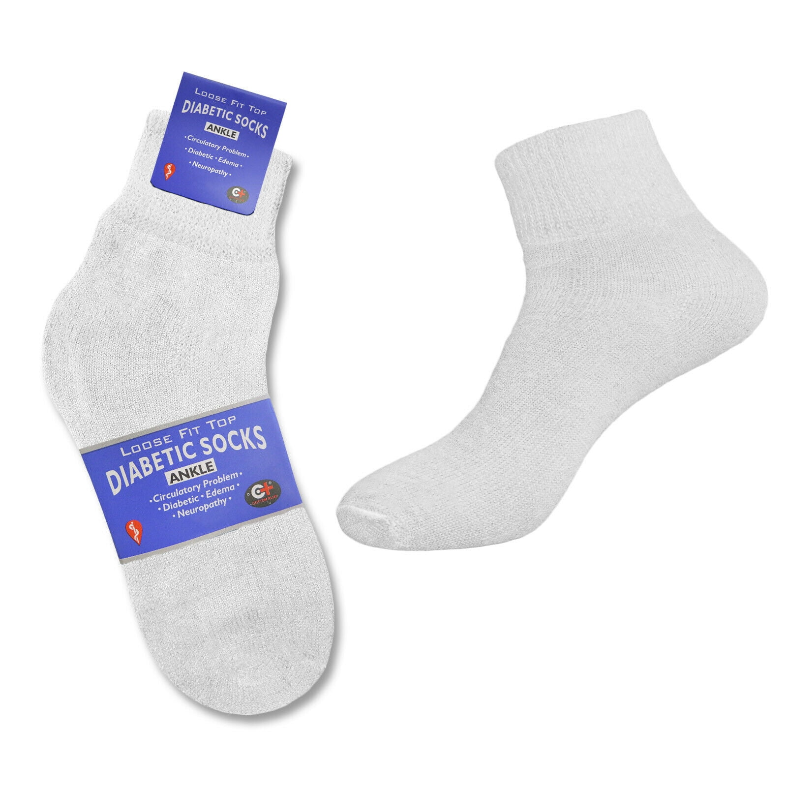 Men's 3-12 Pairs of Health Support Diabetic Ankle Circulatory Socks, Non-binding & Loose Fit (White, 12 Pack)