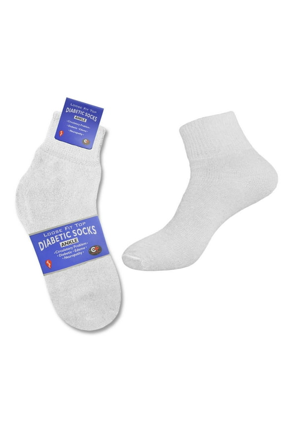 Men's 3-12 Pairs of Health Support Diabetic Ankle Circulatory Socks, Non-binding & Loose Fit (White, 12 Pack)