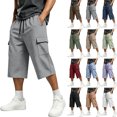 thumbnail image 1 of Men's 3/4 Athletic Pants Drawstring Quick Dry Pockets Solid Color Elastic Waist Drawstring Multi-Pocket Casual Sports Capris, 1 of 9