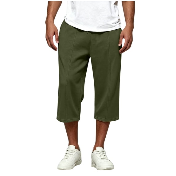 Men's 3/4 Capri Shorts Fashion Comfy Solid Color Drawstring Pockets Pants Summer Beach Vacation