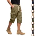 thumbnail image 1 of Men's 3/4 Cargo Shorts Below Knee Elastic Waist Shorts Long Capri Below the Knee Big and Tall Cargo Short Pants Multi-Pocket Outdoor Work Relaxed Fit Pants,Yellow L, 1 of 5