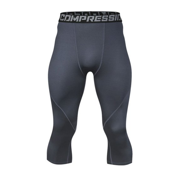Men's 3/4 Compression Pants, Athletic Basketball Workout Tights Leggings, Sport Running Spandex Base Layer