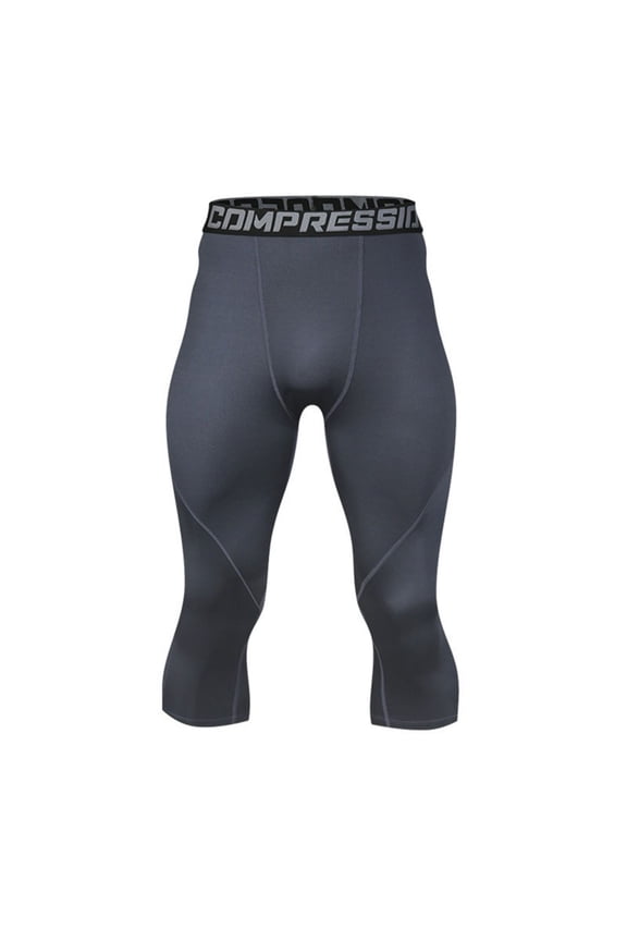 Men's 3/4 Compression Pants, Athletic Basketball Workout Tights Leggings, Sport Running Spandex Base Layer