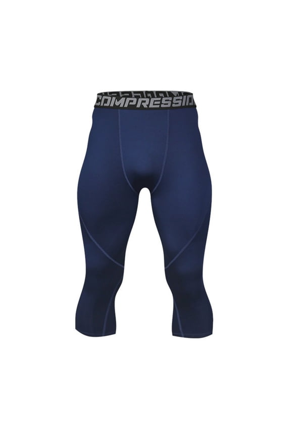 Men's 3/4 Compression Pants, Athletic Basketball Workout Tights Leggings, Sport Running Spandex Base Layer