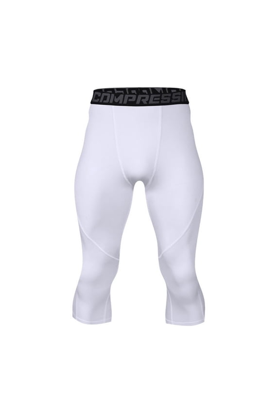 Men's 3/4 Compression Pants, Athletic Basketball Workout Tights Leggings, Sport Running Spandex Base Layer