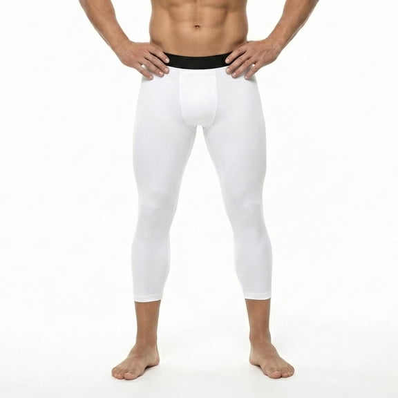 Men's 3/4 Compression Pants, Capri Workout Gym Tights Athletic Sports Baselayer Leggings for Running, Basketball, Fitness Training, Quick Dry Performance Activewear