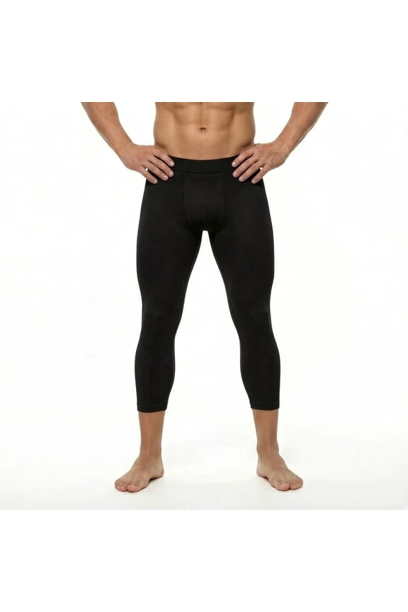 Men's 3/4 Compression Pants, Capri Workout Gym Tights Athletic Sports Baselayer Leggings for Running, Basketball, Fitness Training, Quick Dry Performance Activewear