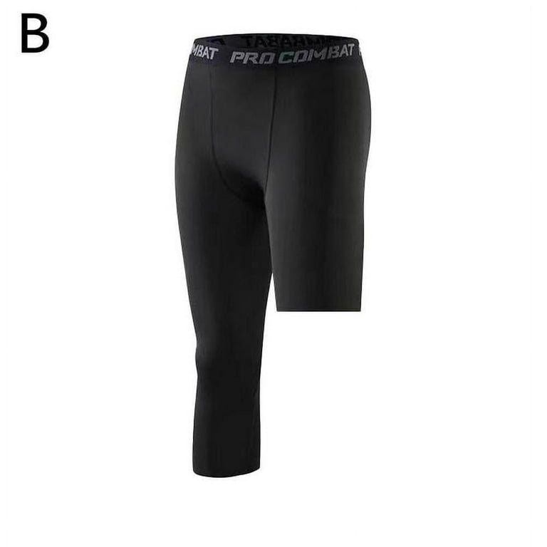 Men's 3/4 Compression Pants One Leg Tights Athletic Base Layer Basketball L  ZDP1 L9T0 