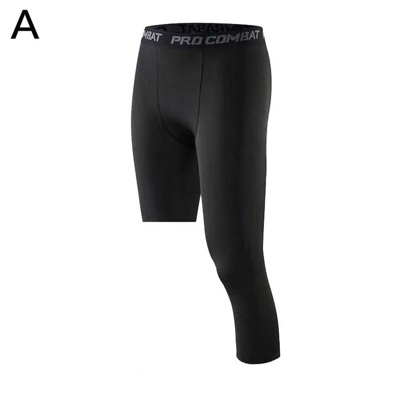 Men's 3/4 Compression Pants One-Leg Tights Athletic Base Layer Basketball  P9F4